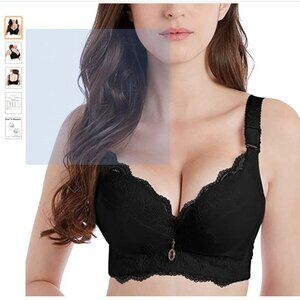 FallSweet Padded Push Up Lace Bra For 34A to 44C Underwire Black